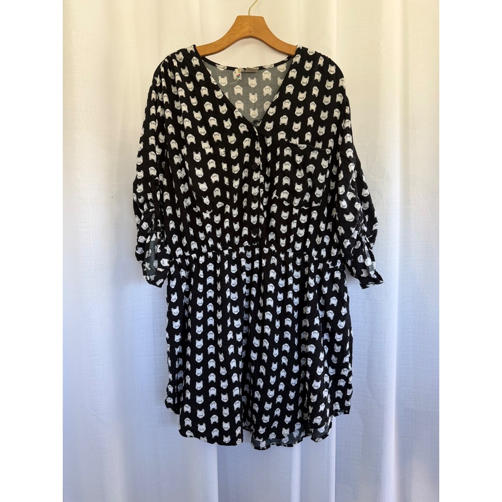 Mimi Chica Cat Print Mini Dress Womens 3X Black White Whimsical Tunic